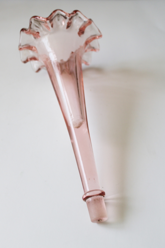 photo of blush pink crimped glass flower vase, epergne horn vintage depression glass? #2