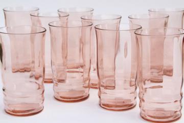 catalog photo of blush pink depression glass tumblers, set of 10 vintage drinking glasses