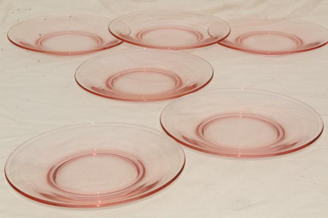 photo of blush pink vintage depression glass salad / dessert plates, set of 6 #2