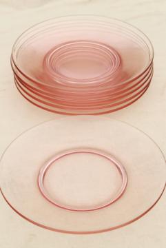 catalog photo of blush pink vintage depression glass salad / dessert plates, set of 6