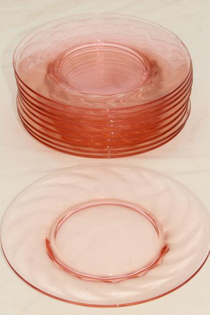 photo of blush pink vintage depression glass salad / dessert plates, set of ten #1