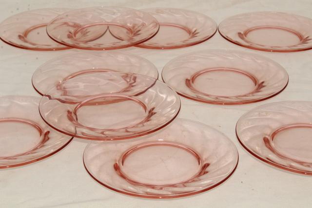 photo of blush pink vintage depression glass salad / dessert plates, set of ten #2