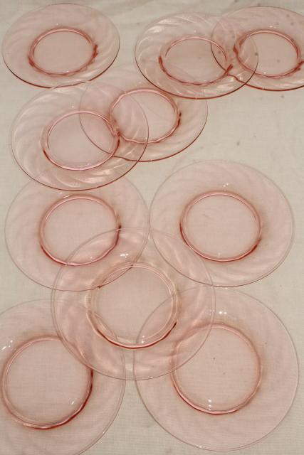 photo of blush pink vintage depression glass salad / dessert plates, set of ten #3