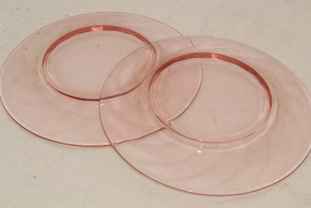 photo of blush pink vintage depression glass salad / dessert plates, set of ten #7