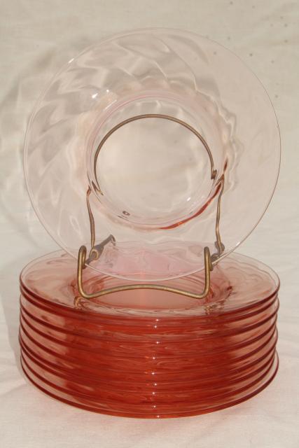 photo of blush pink vintage depression glass salad / dessert plates, set of ten #8