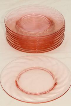 catalog photo of blush pink vintage depression glass salad / dessert plates, set of ten