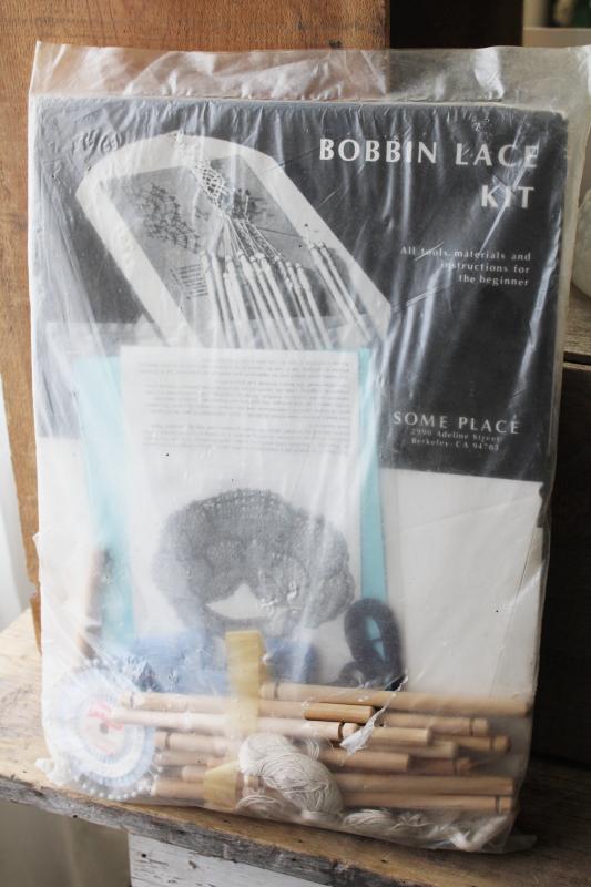 photo of bobbin lace making kit w/ board, wood bobbins, cotton thread, pattern & instructions #1