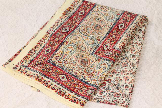 photo of bohemian / hippie style Indian block print cotton fabric bedspread, 70s vintage #1