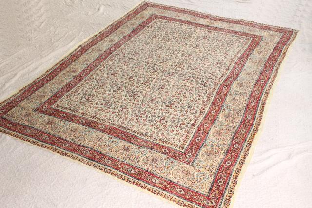 photo of bohemian / hippie style Indian block print cotton fabric bedspread, 70s vintage #2