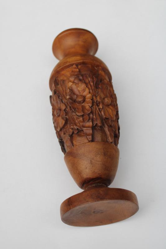 photo of bohemian hippie vintage carved wood vase from India, retro decor sheesham wood? #2