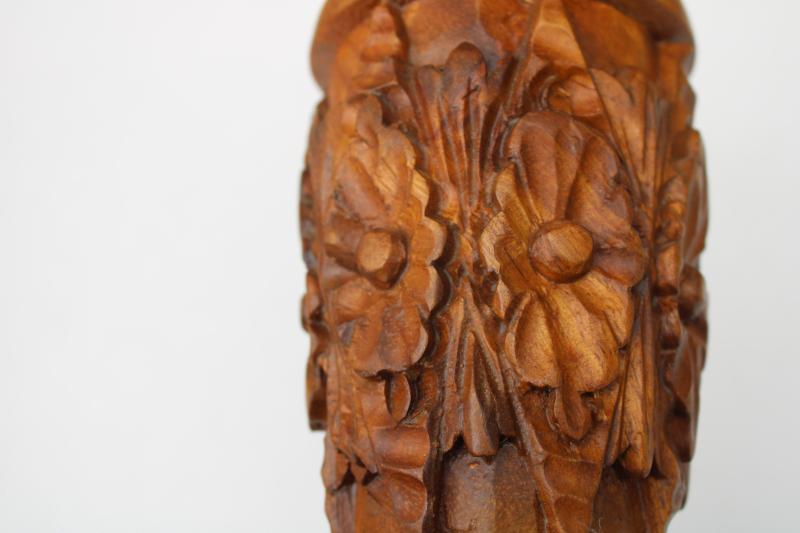 photo of bohemian hippie vintage carved wood vase from India, retro decor sheesham wood? #4