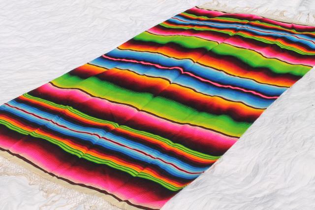 photo of bohemian style vintage Mexican Indian blanket rug w/ crazy bright colored stripes #3
