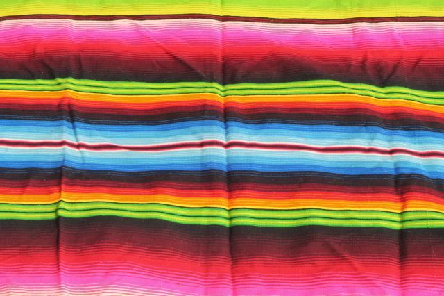 photo of bohemian style vintage Mexican Indian blanket rug w/ crazy bright colored stripes #5