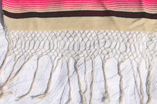 photo of bohemian style vintage Mexican Indian blanket rug w/ crazy bright colored stripes #6
