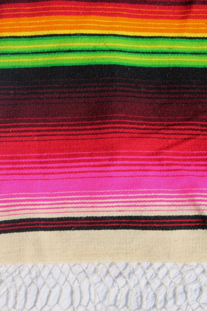 photo of bohemian style vintage Mexican Indian blanket rug w/ crazy bright colored stripes #7