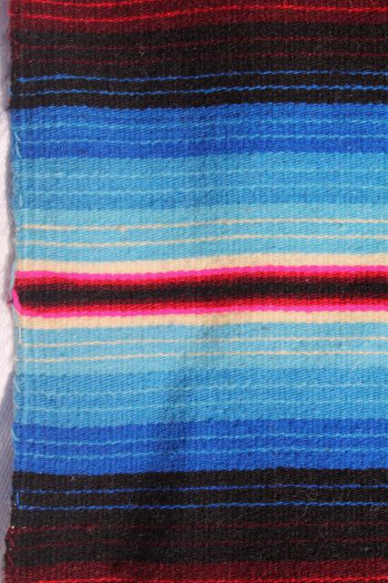 photo of bohemian style vintage Mexican Indian blanket rug w/ crazy bright colored stripes #8