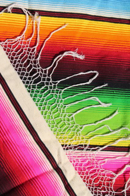 photo of bohemian style vintage Mexican Indian blanket rug w/ crazy bright colored stripes #9