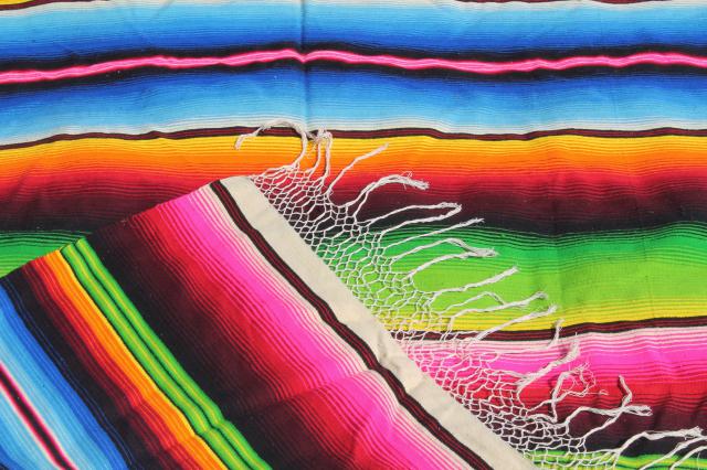 photo of bohemian style vintage Mexican Indian blanket rug w/ crazy bright colored stripes #10