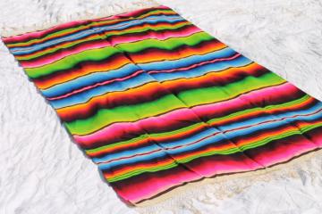 catalog photo of bohemian style vintage Mexican Indian blanket rug w/ crazy bright colored stripes