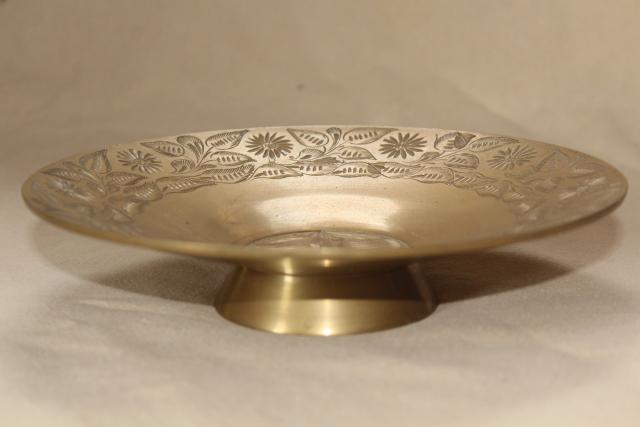 photo of bohemian style vintage etched brass candle holder, pillar candle stand #1