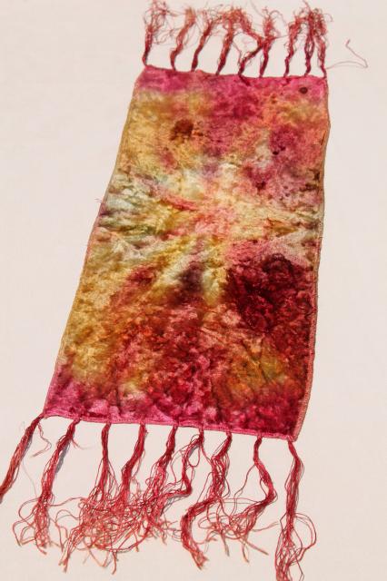 photo of bohemian vintage antique hand dyed velvet table runner w/ long silky fringe #1