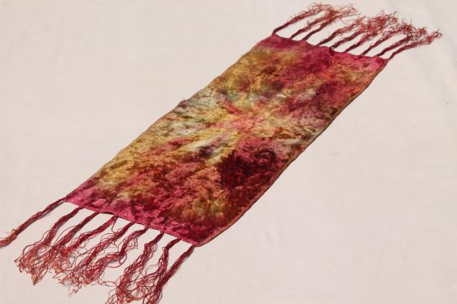 photo of bohemian vintage antique hand dyed velvet table runner w/ long silky fringe #2