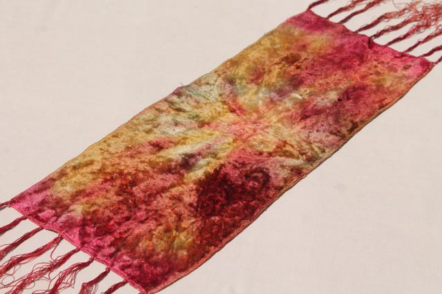 photo of bohemian vintage antique hand dyed velvet table runner w/ long silky fringe #3