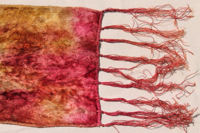 photo of bohemian vintage antique hand dyed velvet table runner w/ long silky fringe #6