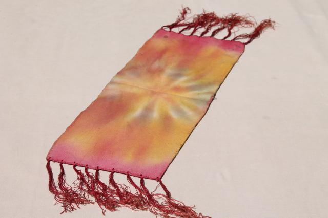 photo of bohemian vintage antique hand dyed velvet table runner w/ long silky fringe #7