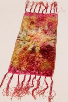 catalog photo of bohemian vintage antique hand dyed velvet table runner w/ long silky fringe