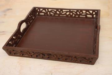catalog photo of bohemian vintage carved wood tray, serving tray or catch-all for desk, hall table, vanity
