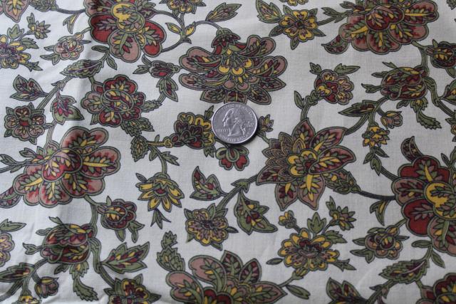 photo of bohemian vintage cotton fabric, paisley floral print, crewel work flowers desi #1