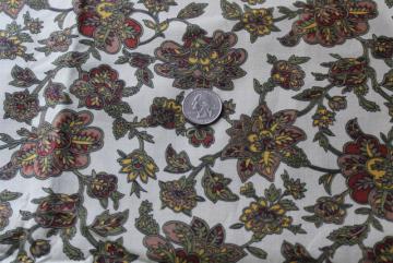 catalog photo of bohemian vintage cotton fabric, paisley floral print, crewel work flowers desi