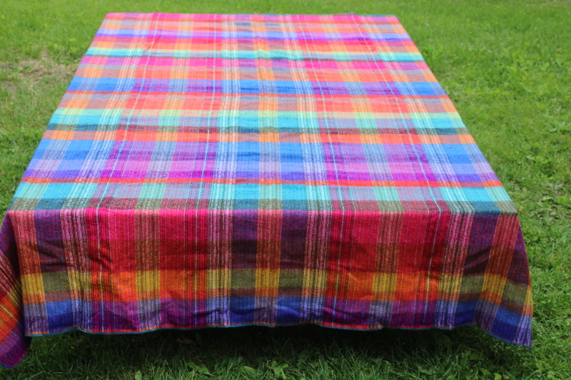 photo of boho style vintage blanket or throw, deep rich rainbow colors woven plaid super soft acrylic  #2
