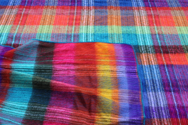 photo of boho style vintage blanket or throw, deep rich rainbow colors woven plaid super soft acrylic  #3