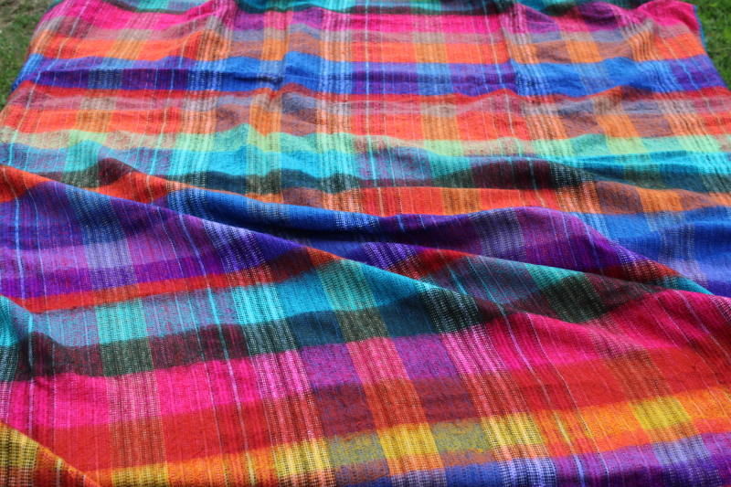 photo of boho style vintage blanket or throw, deep rich rainbow colors woven plaid super soft acrylic  #4