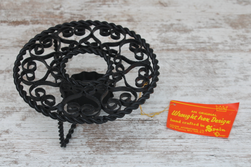 photo of boho vintage Spanish wrought iron candle holder warming stand, tea or coffee warmer w/ tag #1