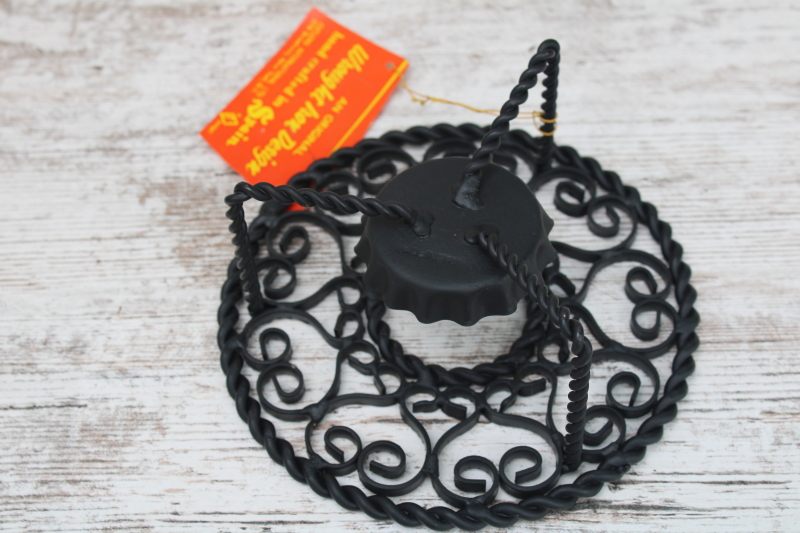 photo of boho vintage Spanish wrought iron candle holder warming stand, tea or coffee warmer w/ tag #4