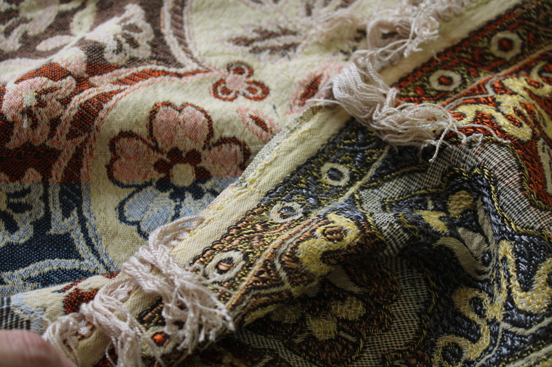 photo of boho vintage fringed tapestry tablecloth throw shawl multicolored brocade woven fabric #5