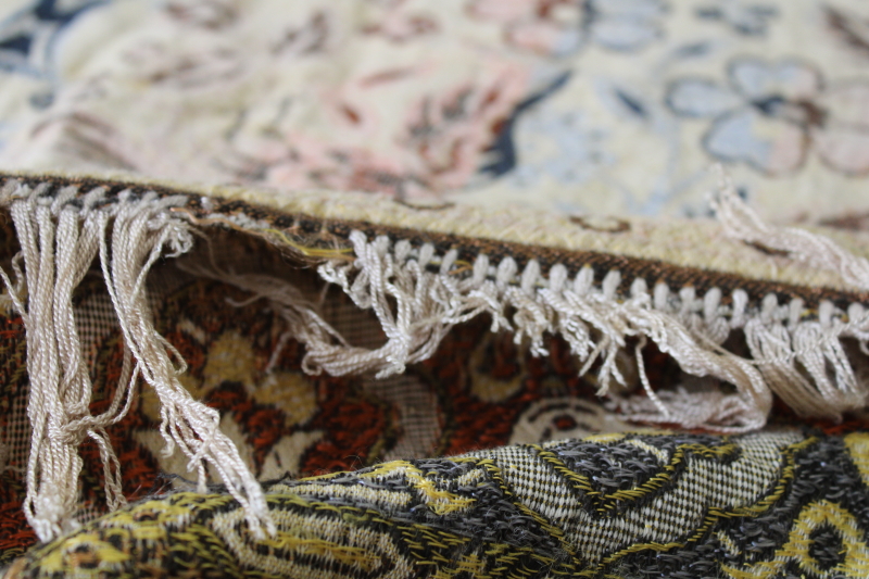 photo of boho vintage fringed tapestry tablecloth throw shawl multicolored brocade woven fabric #6