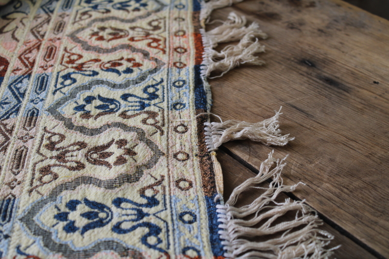 photo of boho vintage fringed tapestry tablecloth throw shawl multicolored brocade woven fabric #7