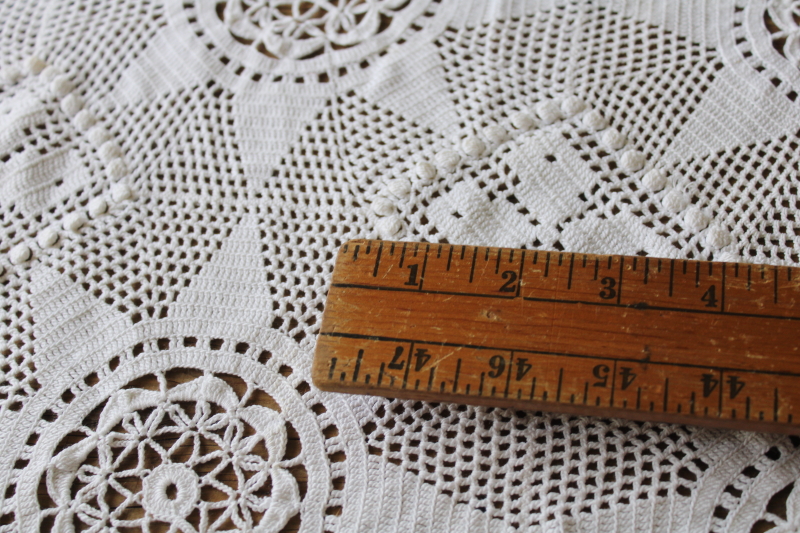 photo of boho vintage lace crochet doily or tablecloth, 8 pointed star motifs fringed table cover  #3