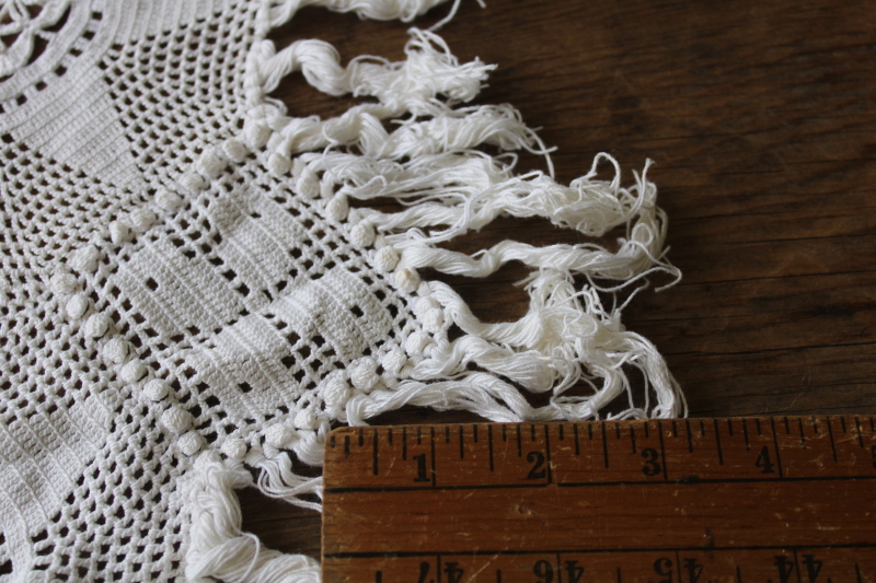 photo of boho vintage lace crochet doily or tablecloth, 8 pointed star motifs fringed table cover  #4