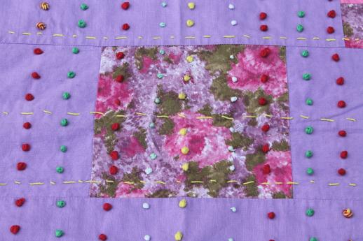 photo of boho vintage quilt w/ running stitch & hand embroidery, color block cotton bed  #7