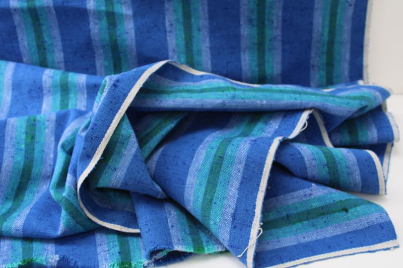 photo of boho vintage striped cotton fabric nubby textured homespun blue, lavender, aqua #3