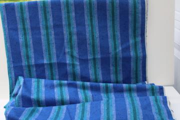 catalog photo of boho vintage striped cotton fabric nubby textured homespun blue, lavender, aqua