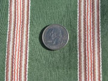 catalog photo of bolt of 1930s - 40s vintage cotton fabric, 13 yards 36'' wide ticking stripe on green