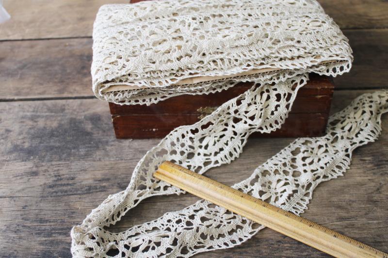 photo of bolt of unused vintage cotton lace trim, wide cluny type lace edging #3