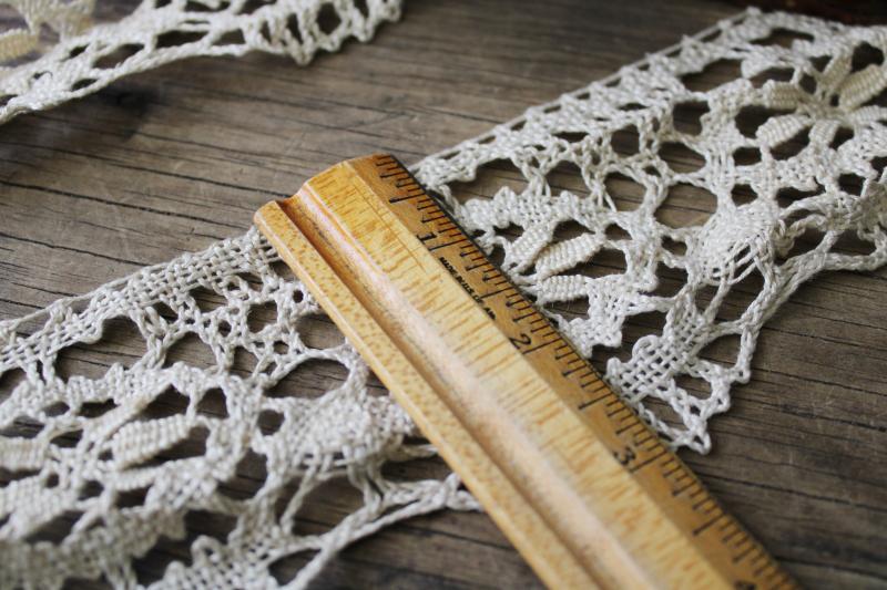 photo of bolt of unused vintage cotton lace trim, wide cluny type lace edging #4