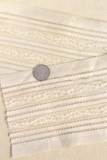 photo of bolts of antique vintage wide lace insertion, white cotton batiste french alencon lace #6